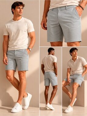 burnside Light Grey Flat-Front Men's Casual Shorts
